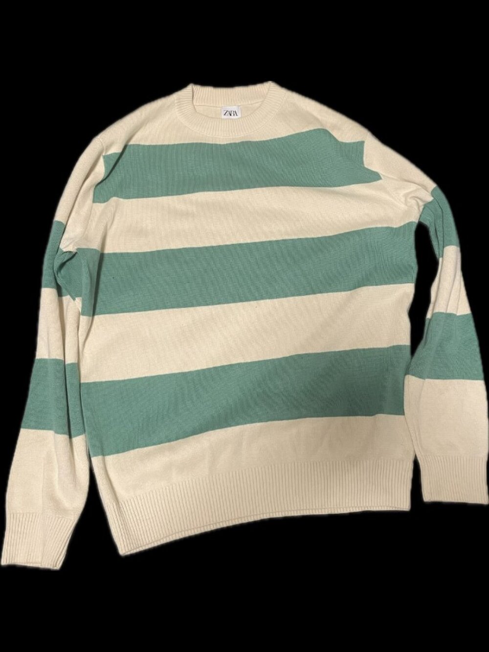 Zara Green & Cream Striped Knit Sweater | Made in Portugal (Men's M)